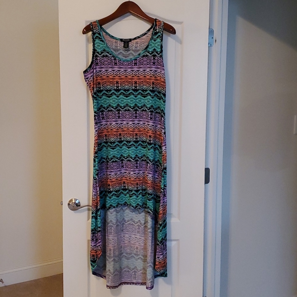Aztec print, multi-color, high-low tank dress
